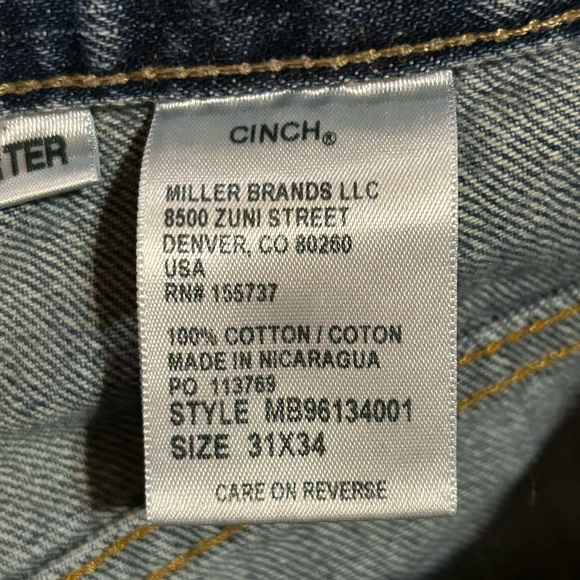 Cinch Men's Relaxed Fit Carter Jeans Medium‎ Blue Stone MB96134001 Size 31 x 34 - Picture 4 of 5